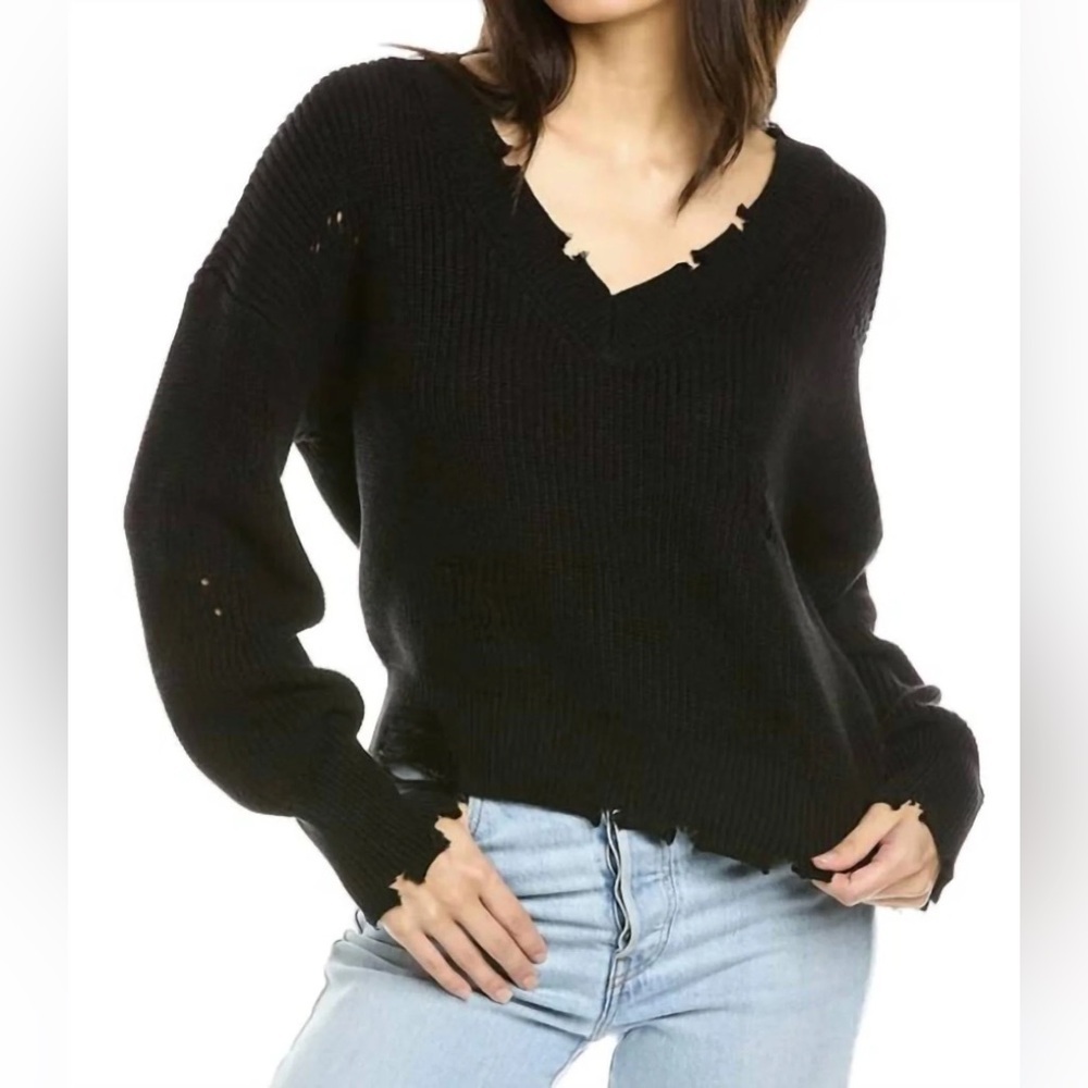 ZENANA | Black Distressed Sweater